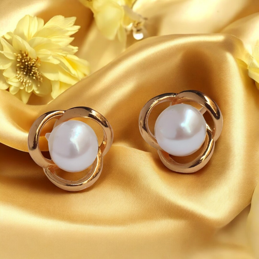 Golden Ornate Pearl Studs