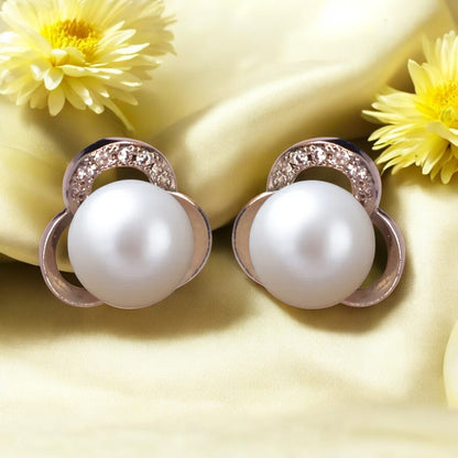 Silver Petal Pearl Studs