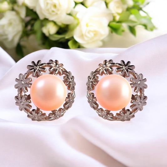 Peach Blossom Pearl Studs