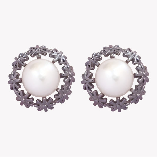 Silver Blossom Pearl Studs