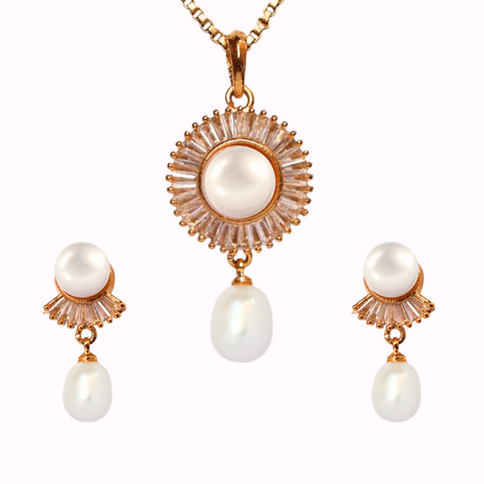 Golden Glister Pearl Pendant Set