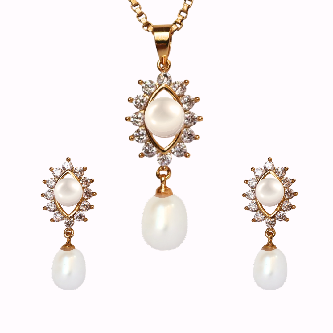 Golden Dazzle Pearl Pendant Set