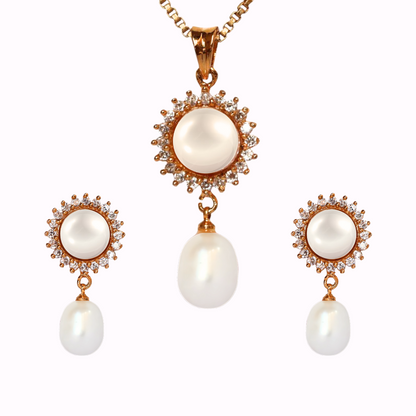 Golden Plush Pearl Pendant Set