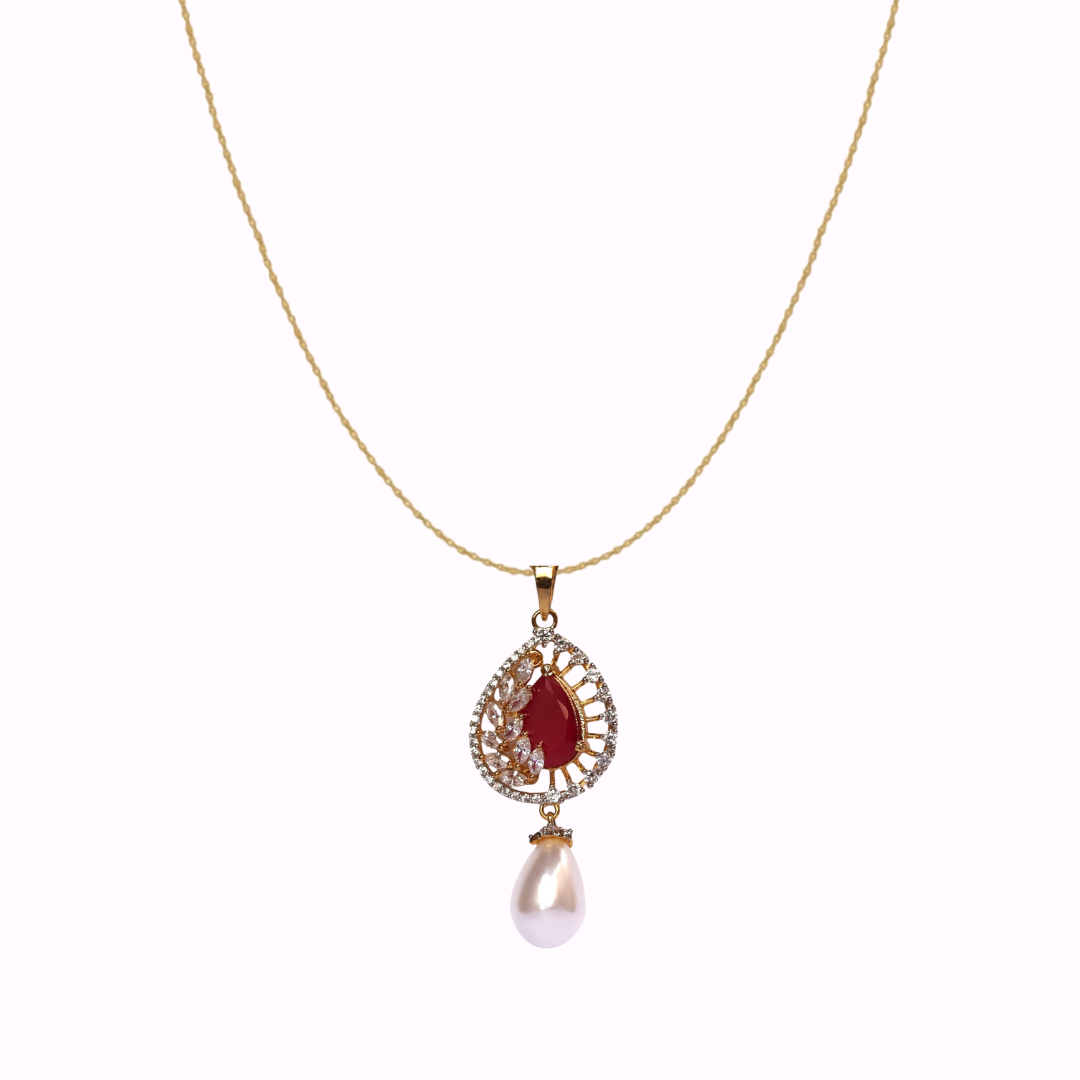 Ruby Charm Pearl Pendant Set