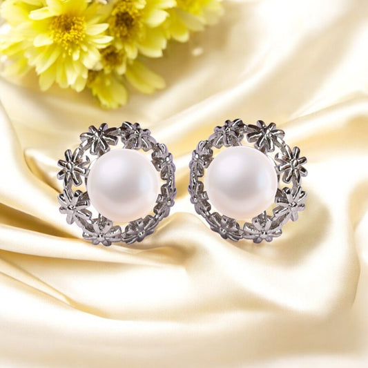 Silver Blossom Pearl Studs