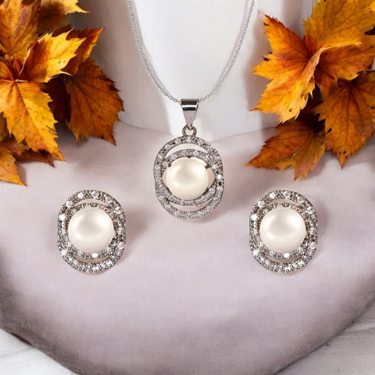Silver Shoreglow Pearl Pendant Set