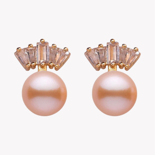 Peach Crown Pearl Studs