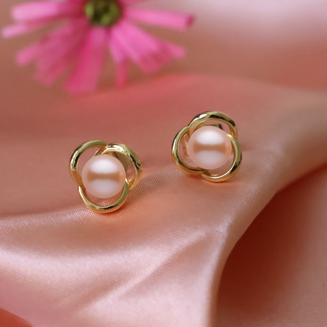 Peach Ornate Pearl Studs