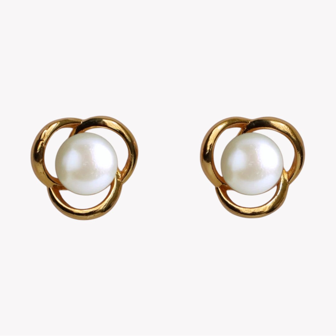 Golden Ornate Pearl Studs