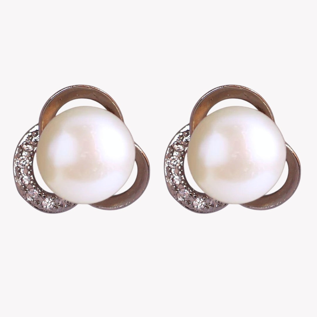 Silver Petal Pearl Studs