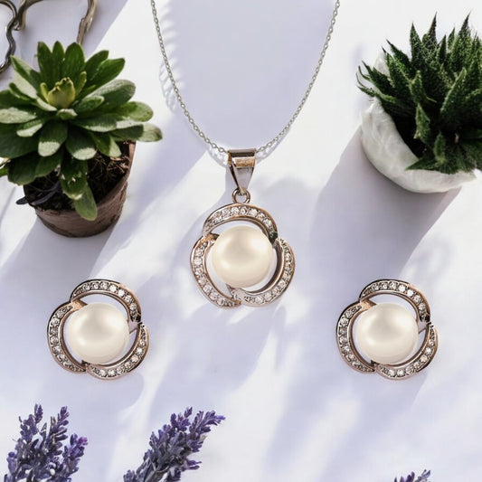 Silver Starwave Pearl Pendant Set