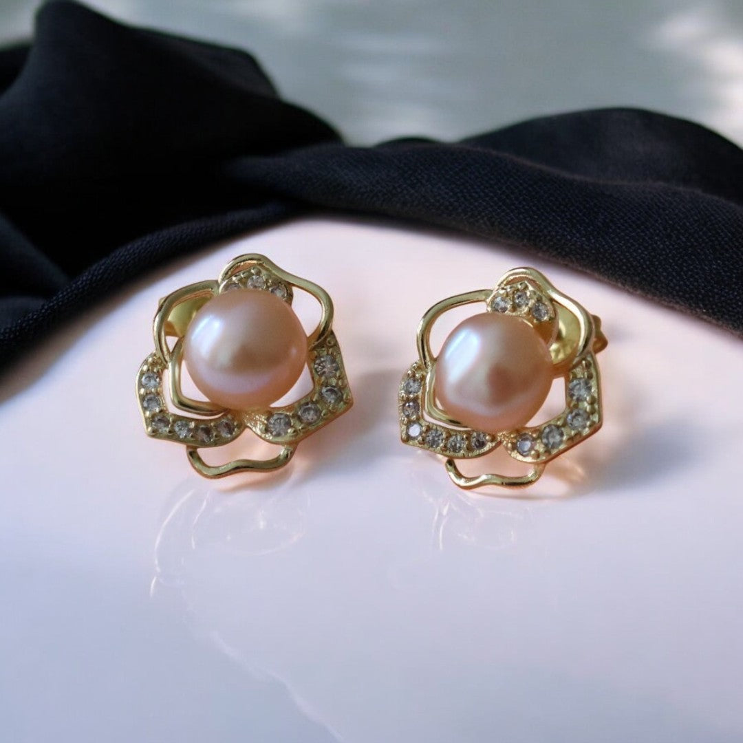 Peach Shimmer Pearl Studs